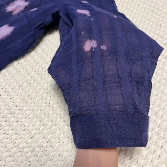 JJill Tunic Blouse Button Up Shirt Purple Blue Size Medium Petite Bleach Tie Dye - Picture 7 of 8